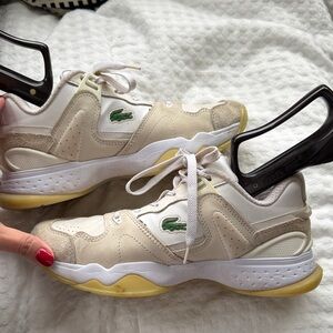 Lacoste Beige and Green Athletic Shoes